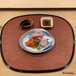御料理 寺沢 - 赤貝､めじ鮪トロ､鮃の造り