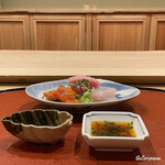 御料理 寺沢 - 赤貝､めじ鮪トロ､鮃の造り