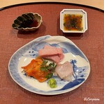 御料理 寺沢 - 赤貝､めじ鮪トロ､鮃の造り