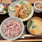 定食 美松 - カキフライ定食　ご飯→雑穀米