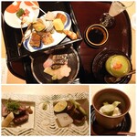 お食事処 もみぢ - 先付け、前八寸、お造りのお膳、穴子の飯蒸し、広島牛サーロインと内もも✨一例です。この他  すき焼きのコースもあり。※23年2月。