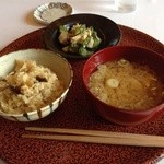 Rokkasansou - 帆立のおこわ テッポウ汁 帆立と胡瓜の胡麻酢和え