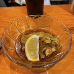 鳥新 - とりタタキ。さっぱりとポン酢で美味しいです。