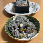 御料理 寺沢 - オミヤの槍烏賊と烏賊墨､ずわいがにに喜知次に海胆の炊込みごはん