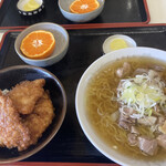 食堂みやむら - もつラーメン　かつ丼(タレかつ) セット　¥1220