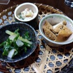 きっちん葉々 - 小鉢　ポテトサラダ 厚揚げ煮物 ワケギの酢味噌