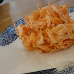 石碾蕎麦　おもだか - 桜えびのかき揚げ　アップ