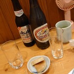 うなぎのまとい - まずはビールで乾杯。ゆずの風味をまとった大根。