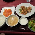 Shaho den - 海老チリ＆油淋鶏セットと杏仁豆腐