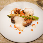 SUGALABO - リドヴォー（胸腺）とグリーンアスパラガス、モリーユ茸