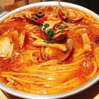 Seafood bar Ermitage 横浜鶴屋町店 - 絶望パスタ　帰宅後、シャツに付いたトマトソースを見て絶望ｗ