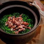 茜坂大沼 - 富山の蛍烏賊　菜の花。当たりはずれが怖い蛍烏賊。甘くプリッと、大当たり♡　菜の花のほろ苦さも良き。