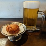 味ごよみ宮田 - 生ビール　お通しのえびしんじょう