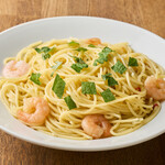 Japanese-style pasta with shrimp and green perilla