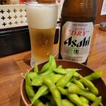 めりけんはとば - まずは瓶ビール480円と枝豆290円