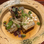 割烹 隆 - お昼のコース９６８０円。太刀魚南蛮漬け。揚げたての太刀魚をサッと南蛮地に通したものです。良き薬味が、太刀魚の旨味を引き立てます（╹◡╹）