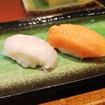 だるま寿司 - えんがわ（酒田）、銀鮭（宮城）