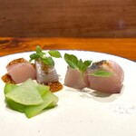 馳走西健一 - 朝〆の鰆 腹・背 コンフィ 緑大根 マスタードソース