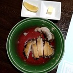 篝火の湯 緑水亭 - 活鮑酒蒸し　バター　レモン