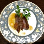 篝火の湯 緑水亭 - 仙台牛ステーキ　椎茸　南瓜　ブロッコリー