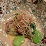 はらまさ - 蛍烏賊、そら豆、菜の花の酢味噌和え 春らしい一品。そら豆、今シーズン初かも。 見た目にも春。