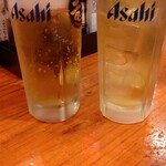 I Love Gyoza アキバの竜王 - ビールお代わり（ジョッキ泡は少ないけど、まだ蟹泡とジャスミンハイ）