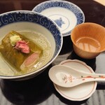 季節料理　なかしま - 鯛の桜蒸し（桜葉、桜花、道明寺粉）