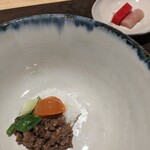伊勢 福多亭 - フィレ肉のそぼろご飯、地元の有精卵の醤油漬けと伊勢葱