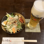 Kisaburou Noujou - シーザーサラダ。ビールは２杯目。