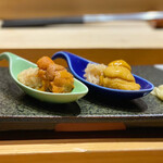鮨 ふくじゅ - バフンウニ塩水ウニ追加して食べ比べ