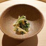 温石 - 口直し、水菜と薄揚げ、辛子胡麻ひたし