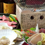 Kurashiki Kurasakaba Shichirin Yaki Sakura Tei - さくらコース（全１２品）４５００円。福岡牛も青森の帆立も旬のものが満喫できるコース料理です。