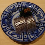 温石 - 鯵棒寿司とルッコラのお浸し