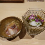 Sushi Taira - きぬもずくとホッキ貝の鯛酒盗和え