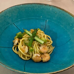 リストランティーノ イルチプレッソ - 芝エビとアスパラガスの自家製タリオリーニ