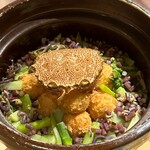 銀座 しのはら - 毛蟹コロッケご飯　アスパラガス　わらひ　香の物　みそ汁