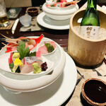 エクシブ湯河原離宮 - お造り　本鮪、金目鯛桜葉〆、ぼたん海老、縞鯵