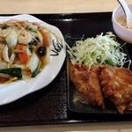 竜の食堂 - ラーメンセット（五目焼きそば＋唐揚げ・ライス）
