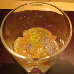 神保町 傳 - 小皿：蛙の物思い　順才、トマト心太、バジルシード、パッションフルーツ、酢ゼリー2