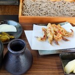 来迎寺在来手打ちそば 清水柳 - げそ天板そば　普通盛　1250円