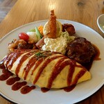 まるさか洋食堂 - オムライスとハンバーグ　エビフライセット1400