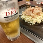 Tsuruhashi Fuugetsu - 焼き上がるまで、生ビール