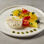 Assorted burrata cheese and fresh fruit