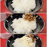 王道家直系 IEKEI TOKYO - 【再訪】上:半ライス,中:半ライスに無限ニンニク,下:半ライス＋無限ニンニク＋マヨ