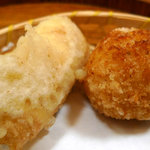 古長 - 懐石貴船3675円（税込）の揚げ物　湯葉の包み揚げと、鯛が入った寄せ上げでした。