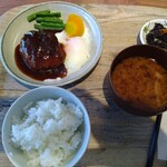 Kudan Shokudou - てり玉ハンバーグ、ご飯、味噌汁、小鉢