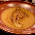 イチリン ハナレ - ⑥ふかひれ ～焼きフカヒレの高坂鶏上湯スープは繊維を感じる食感が素晴らしく、濃厚でトロットロ。更に熱々ですから舌には旨味しか残らない。最後にリゾットで頂きます。