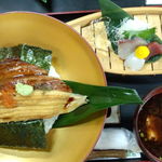 すしごはん 馬ん場 - うなぎと穴子のハーフ＆ハーフ丼（上方から）