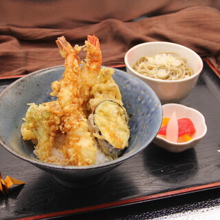 Ten-don (tempura rice bowl) at a soba restaurant