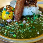 Curry&Spice HANAKO - 2種盛り 1300円、スパイシー半熟ゆで卵 150円、揚げバナナ 100円、ルー増し 200円、ライス大盛り 100円、ライスちょい足し(50g) 無料